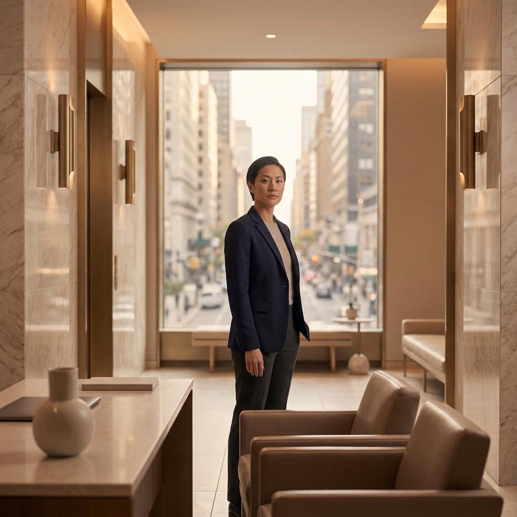 Confident person in a premium hair restoration clinic, representing informed decision-making over proximity when searching hair restoration surgery near me.