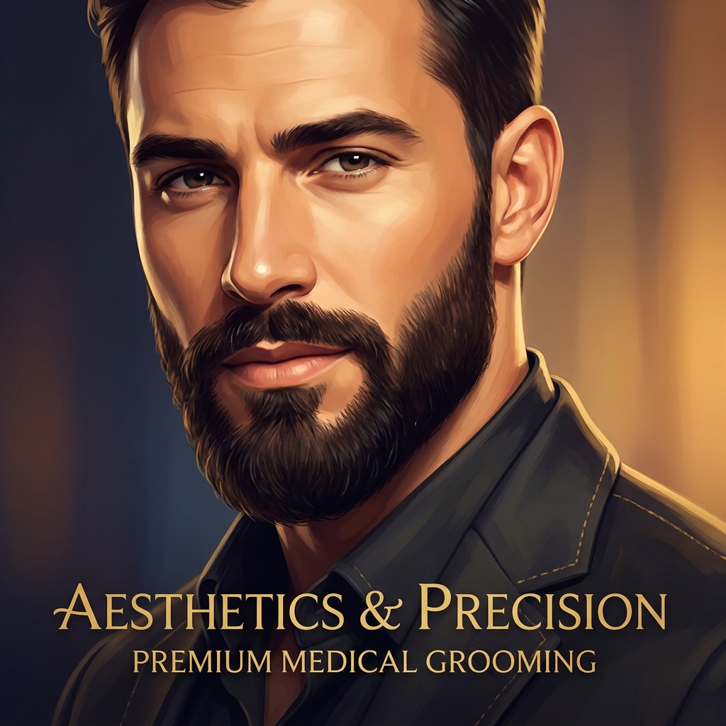 Well-groomed man with a full sculpted beard representing FUE beard transplant results and facial hair precision.