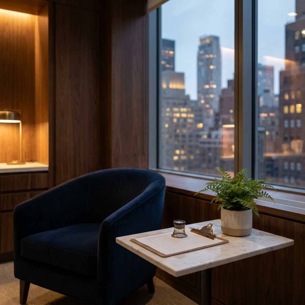 Elegant Manhattan clinic setting representing trusted scalp micropigmentation clinics standards