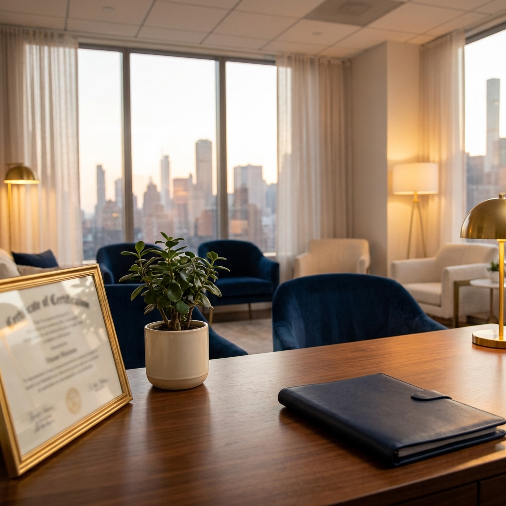 Elegant consultation room representing trusted dermatology and hair restoration credentials