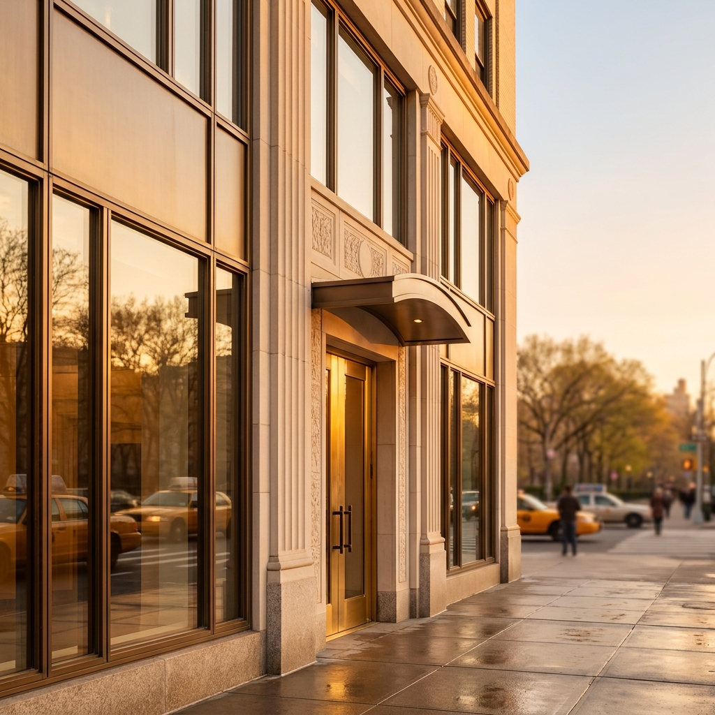 Elegant Madison Avenue building representing premium hair transplant Manhattan clinic standards