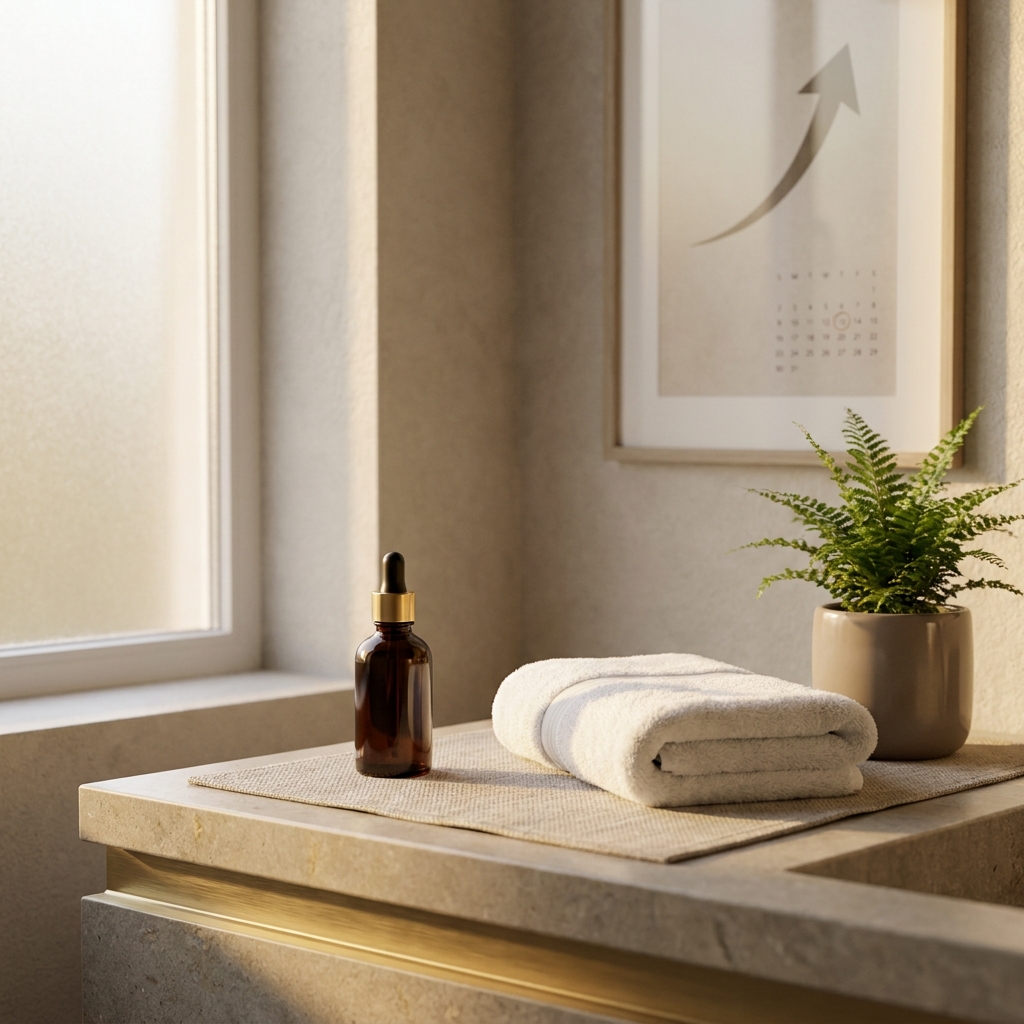 Elegant bathroom counter representing hair loss treatment over the counter options and limits