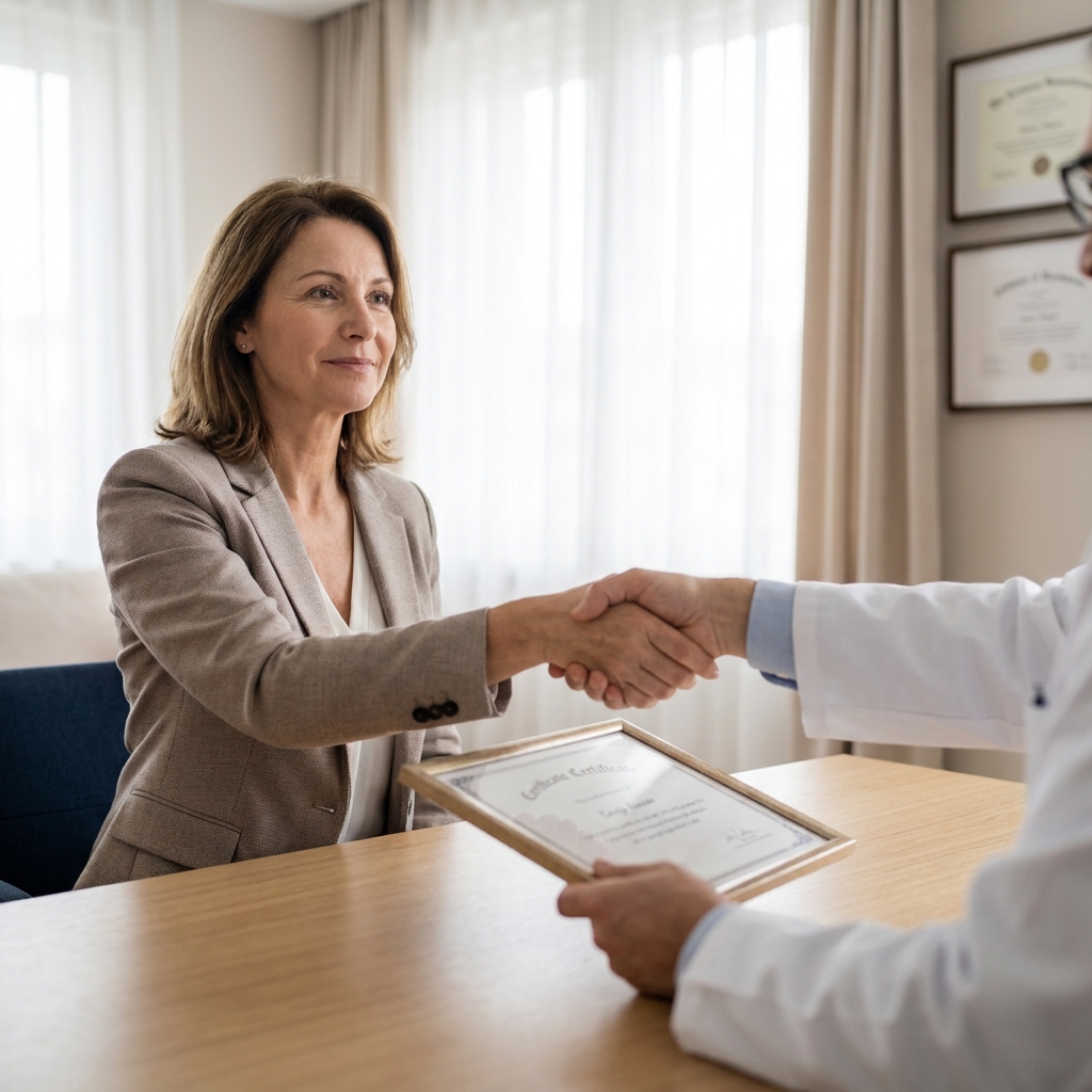 Patient and doctor shaking hands during FUE hair transplant New Jersey consultation