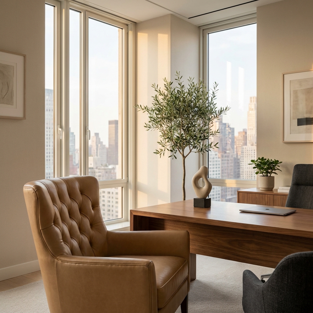 Elegant consultation room representing a premium hair restoration clinic experience