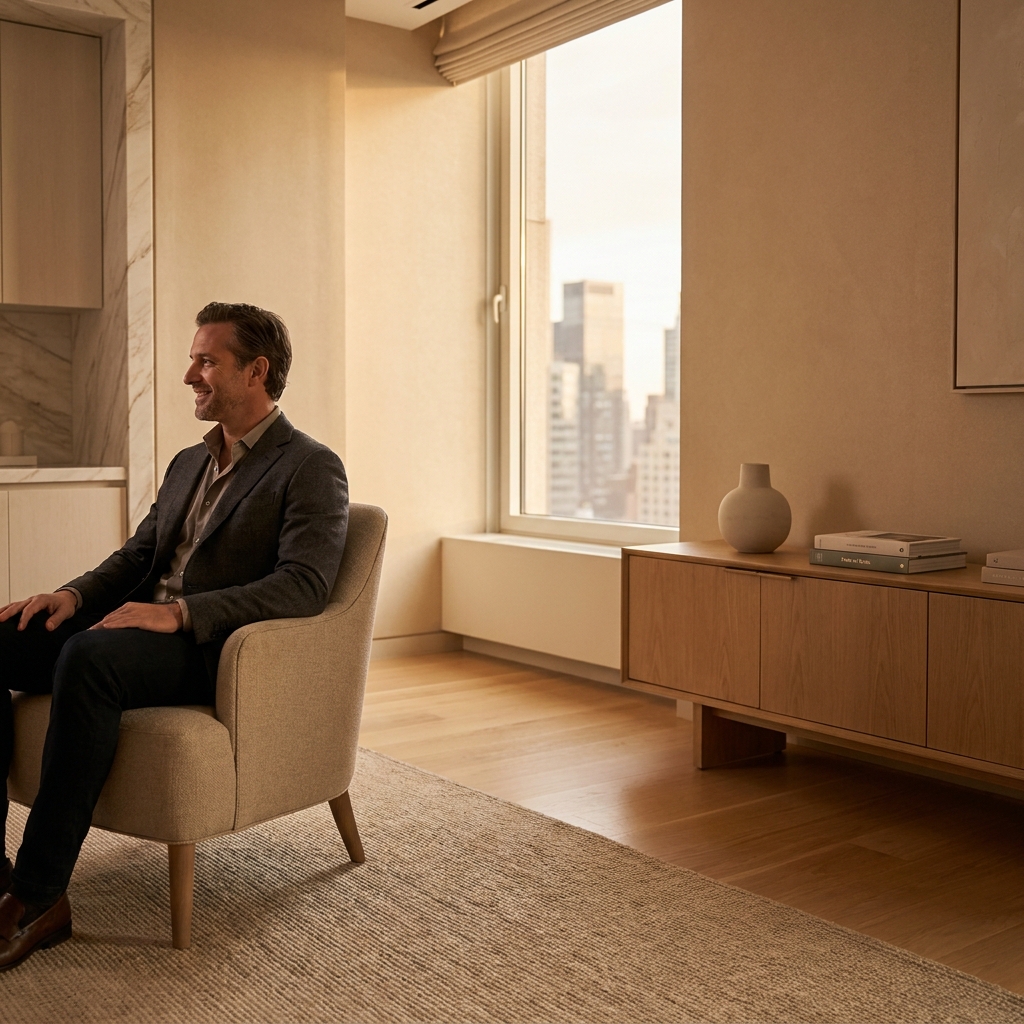 Man feeling confident after exploring non surgical hair restoration options in a clinic setting
